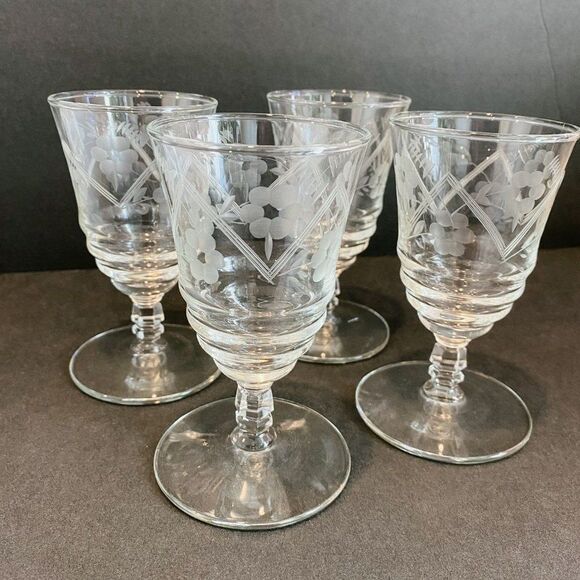 Vintage Libbey Rock Sharpe Crystal Water Glass 1940-1950, 5" Tall, Set Of 4 - Picture 1 of 6